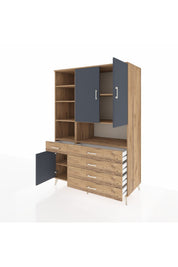 Kronos Dolap 8 Raflı 5 Çekmeceli 3 Kapaklı 132x59x195 Çam-Antrasit/Çam