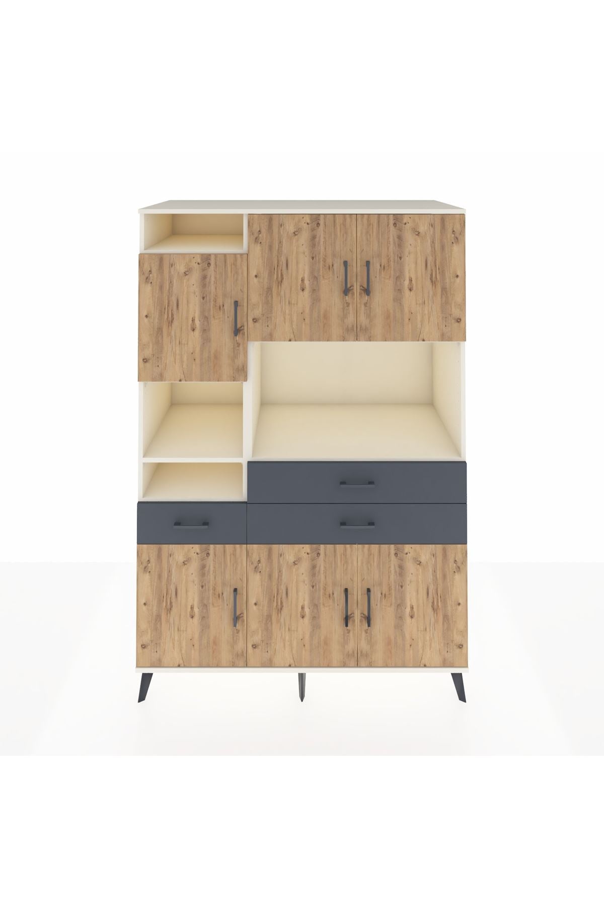 Kronos Dolap 9 Raflı 3 Çekmeceli 6 Kapaklı 132x59x195 Aytaşı-Çam/Antrasit