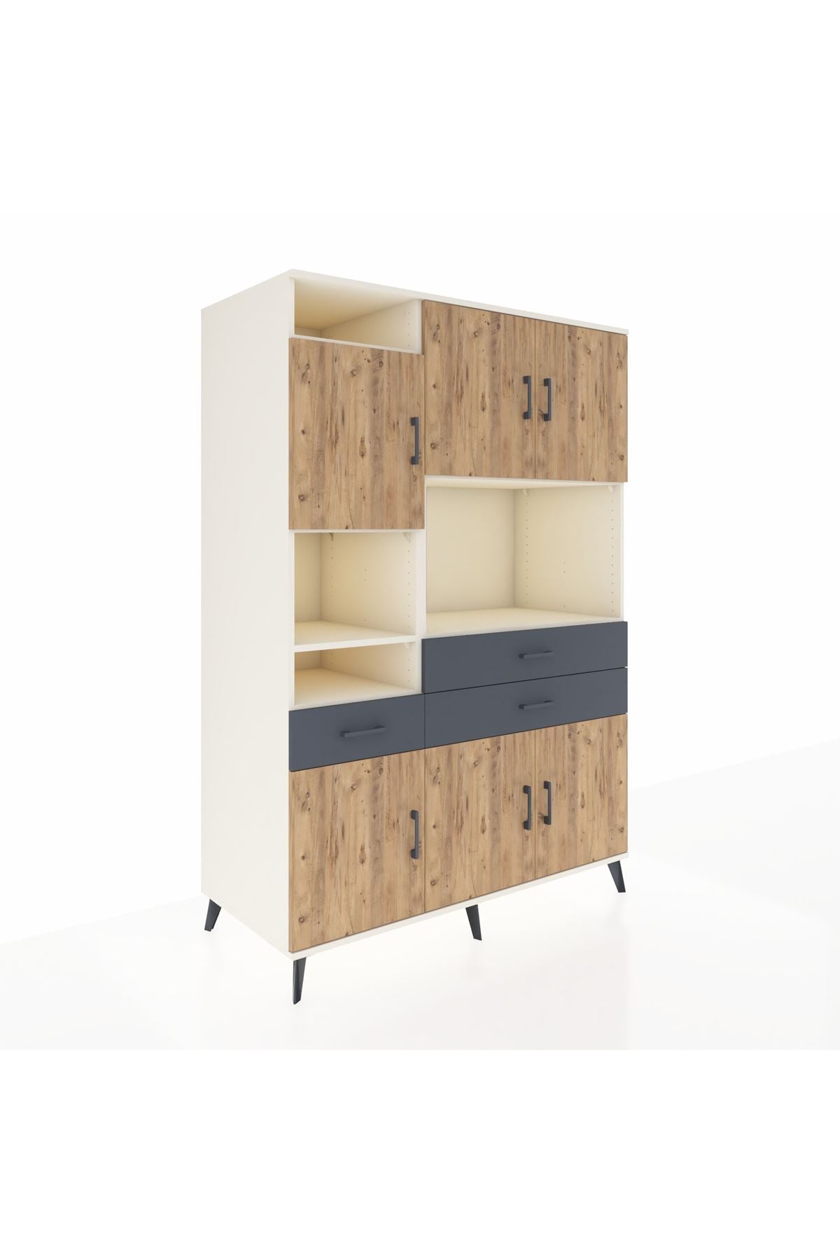 Kronos Dolap 9 Raflı 3 Çekmeceli 6 Kapaklı 132x59x195 Aytaşı-Çam/Antrasit