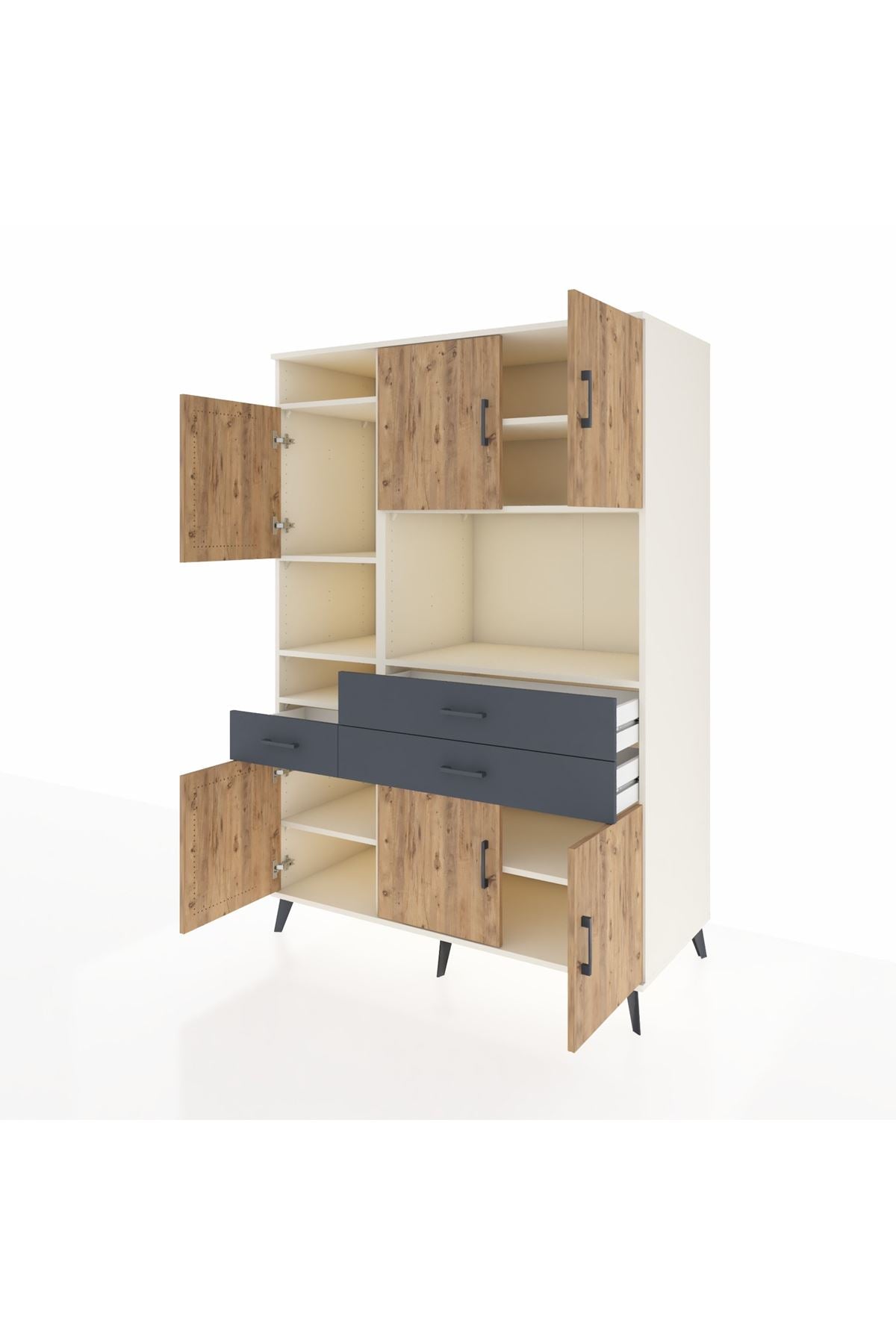 Kronos Dolap 9 Raflı 3 Çekmeceli 6 Kapaklı 132x59x195 Aytaşı-Çam/Antrasit