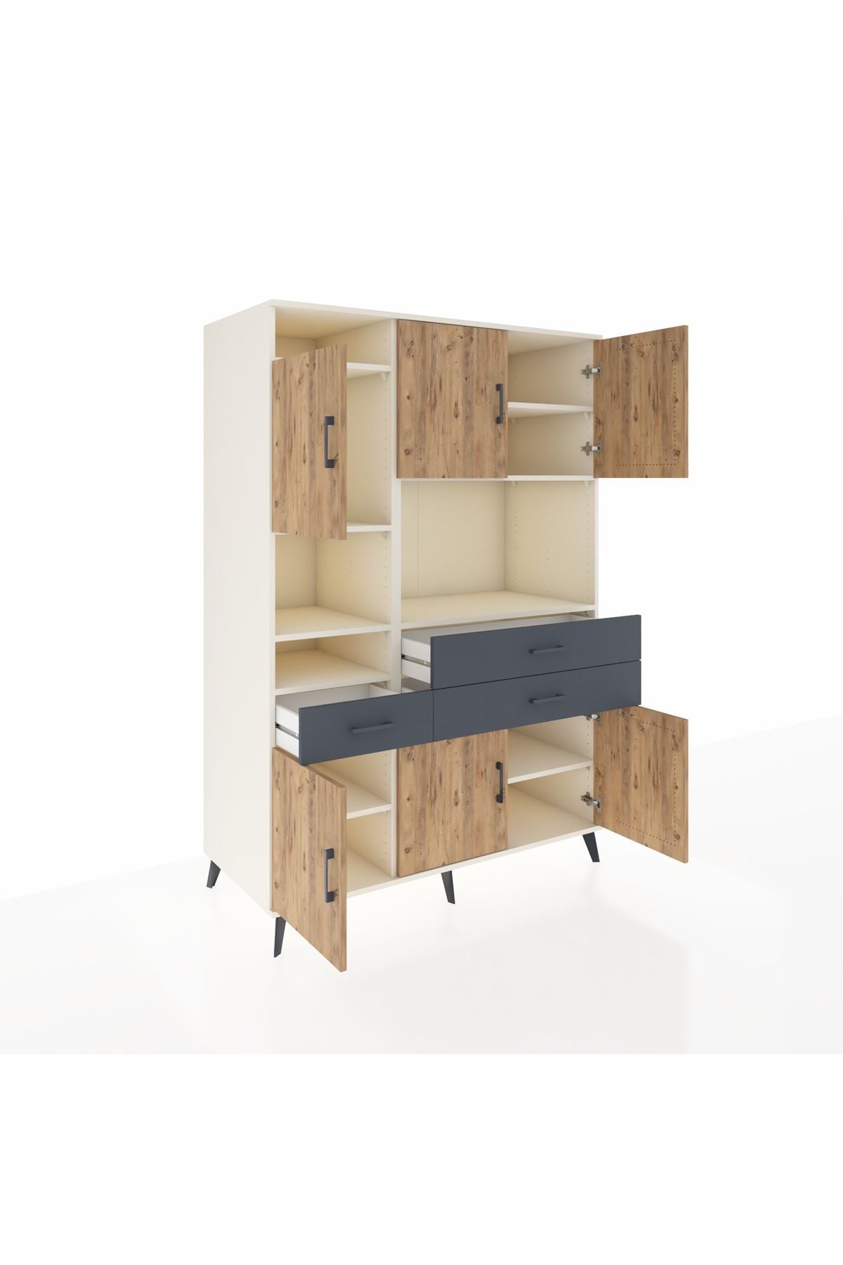 Kronos Dolap 9 Raflı 3 Çekmeceli 6 Kapaklı 132x59x195 Aytaşı-Çam/Antrasit