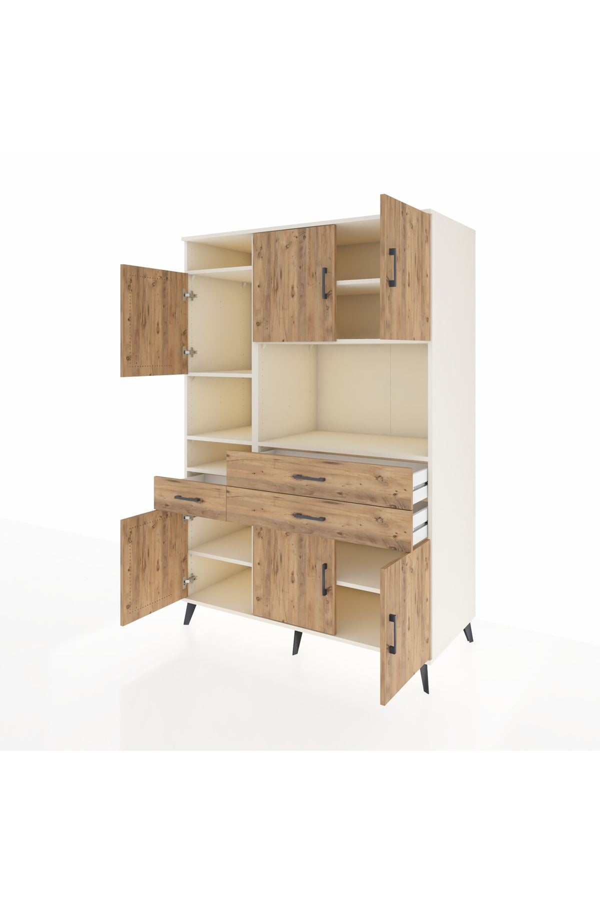 Kronos Dolap 9 Raflı 3 Çekmeceli 6 Kapaklı 132x59x195 Aytaşı-Çam/Çam