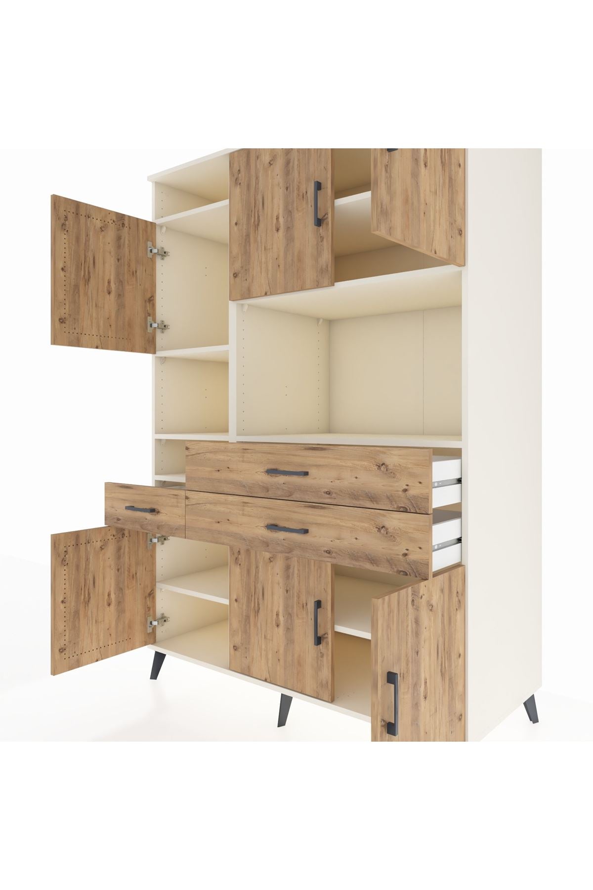 Kronos Dolap 9 Raflı 3 Çekmeceli 6 Kapaklı 132x59x195 Aytaşı-Çam/Çam