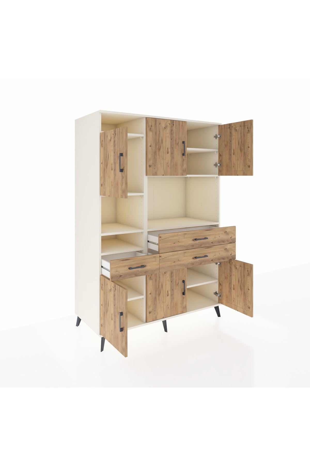 Kronos Dolap 9 Raflı 3 Çekmeceli 6 Kapaklı 132x59x195 Aytaşı-Çam/Çam