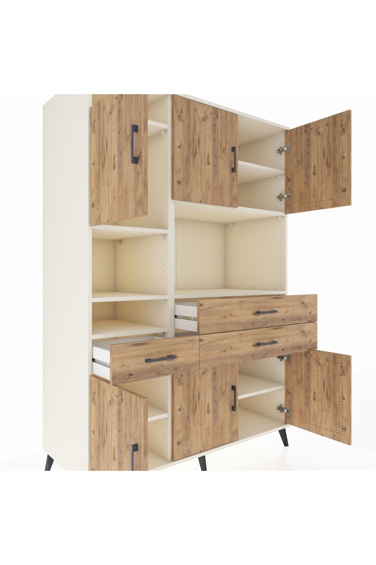 Kronos Dolap 9 Raflı 3 Çekmeceli 6 Kapaklı 132x59x195 Aytaşı-Çam/Çam