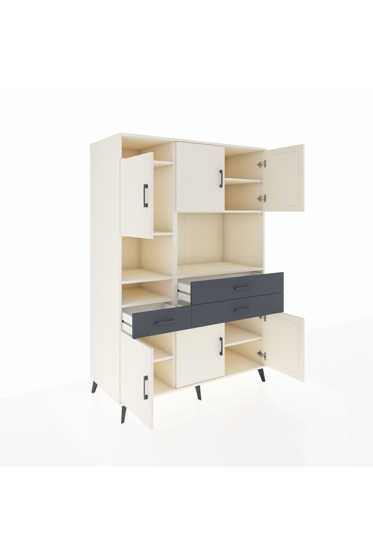 Kronos Dolap 9 Raflı 3 Çekmeceli 6 Kapaklı 132x59x195 Aytaşı-Aytaşı/Antrasit