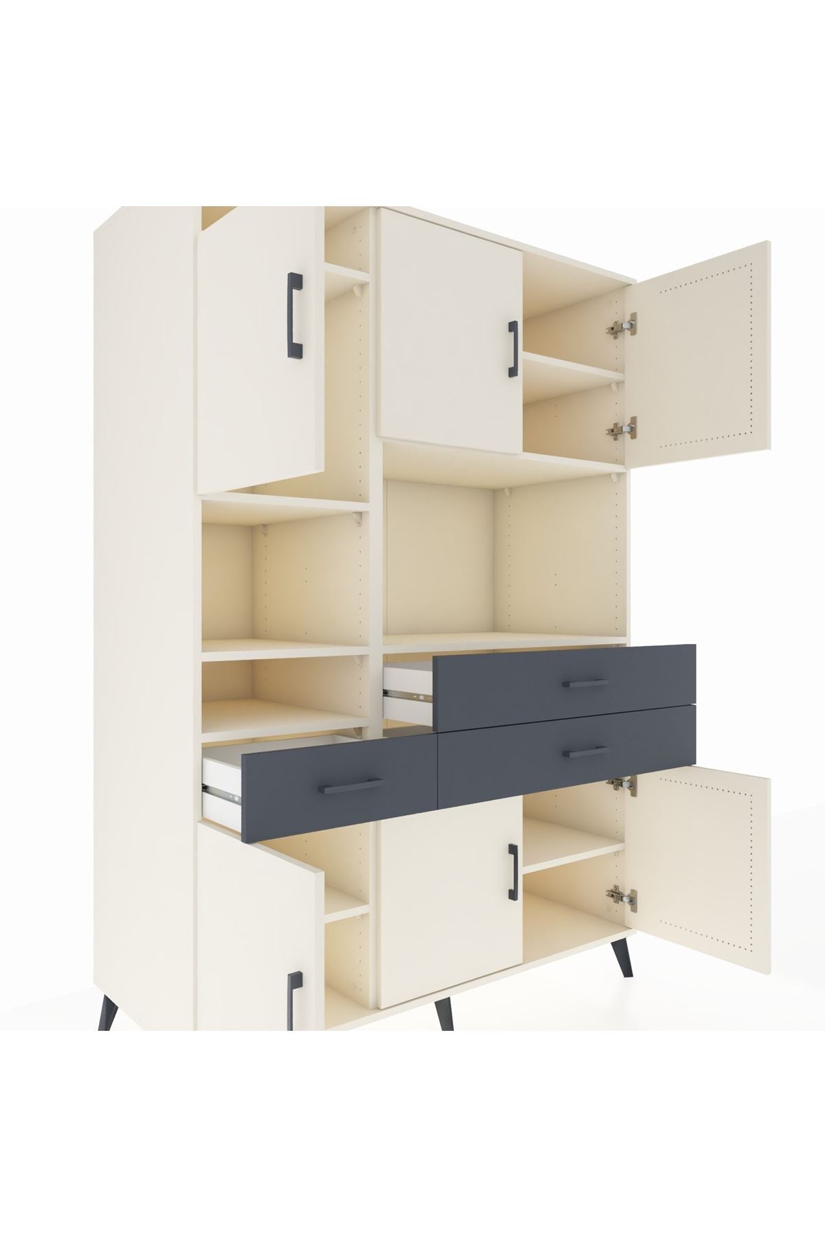 Kronos Dolap 9 Raflı 3 Çekmeceli 6 Kapaklı 132x59x195 Aytaşı-Aytaşı/Antrasit