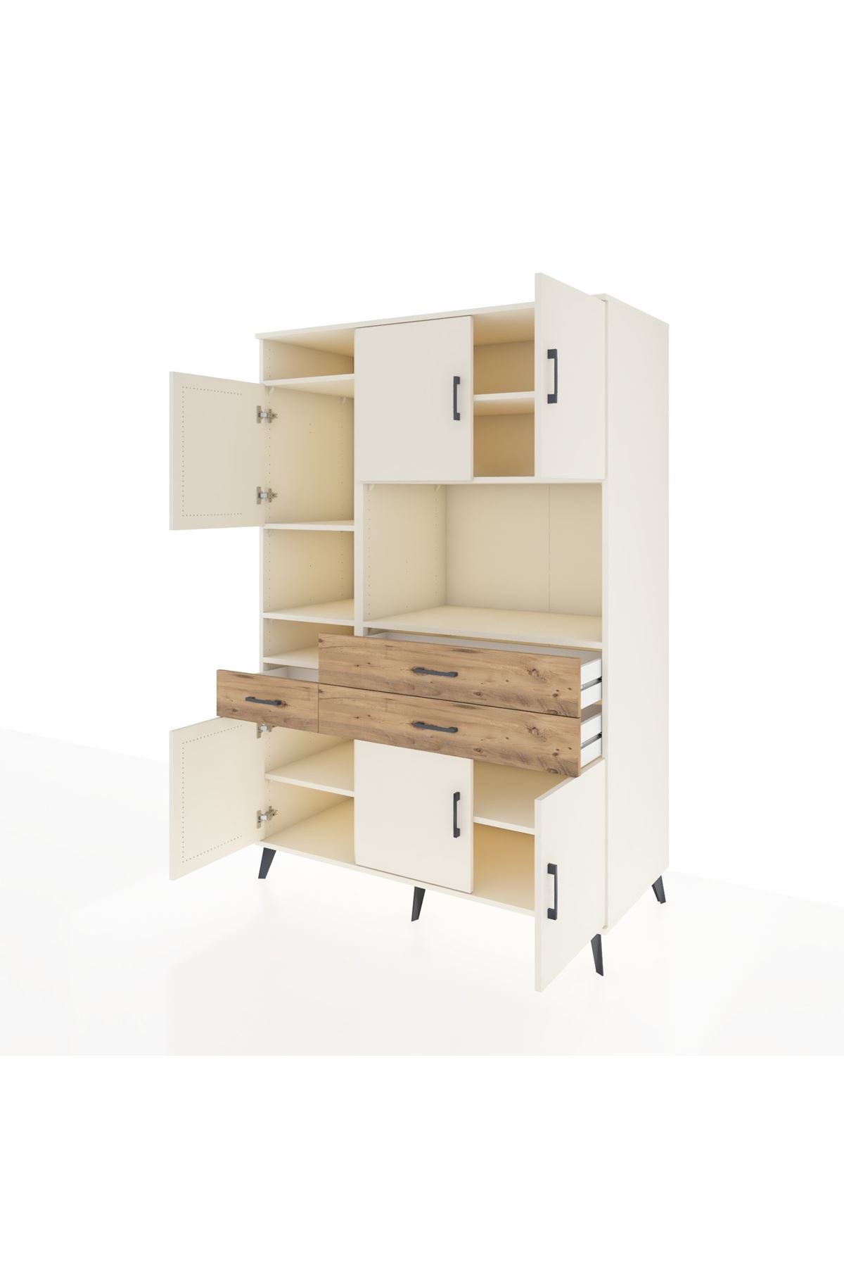 Kronos Dolap 9 Raflı 3 Çekmeceli 6 Kapaklı 132x59x195 Aytaşı-Aytaşı/Çam