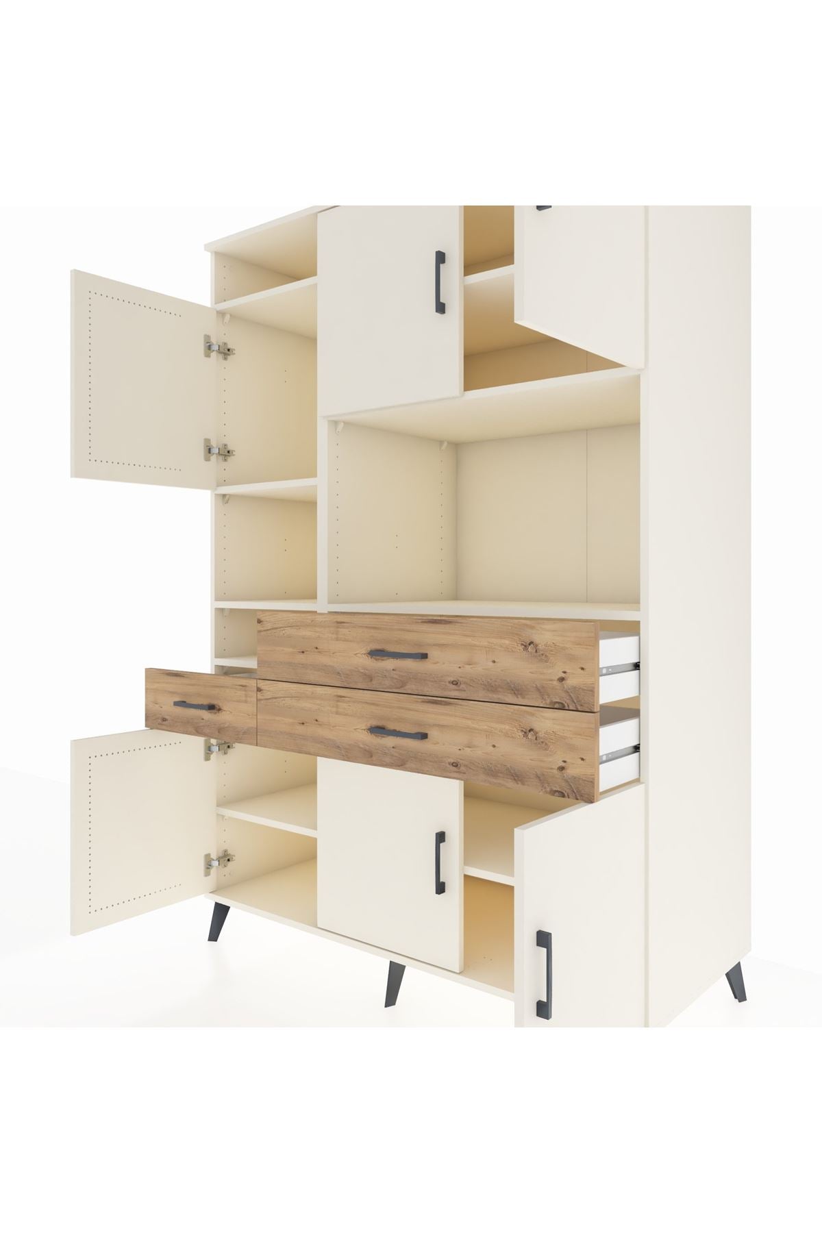 Kronos Dolap 9 Raflı 3 Çekmeceli 6 Kapaklı 132x59x195 Aytaşı-Aytaşı/Çam