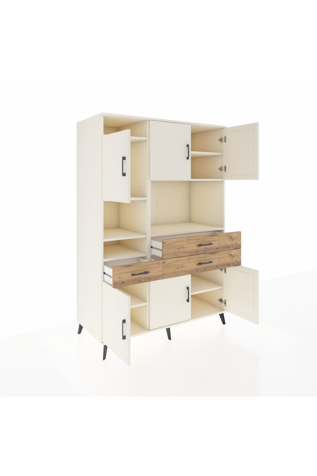 Kronos Dolap 9 Raflı 3 Çekmeceli 6 Kapaklı 132x59x195 Aytaşı-Aytaşı/Çam