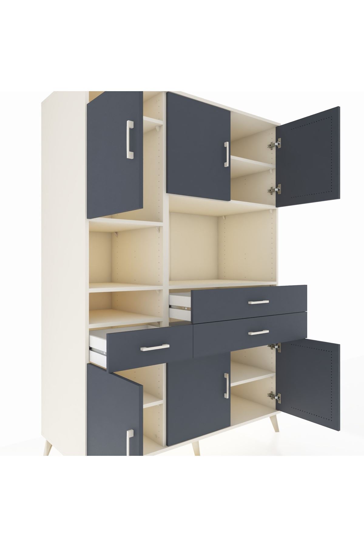 Kronos Dolap 9 Raflı 3 Çekmeceli 6 Kapaklı 132x59x195 Aytaşı-Antrasit/Antrasit