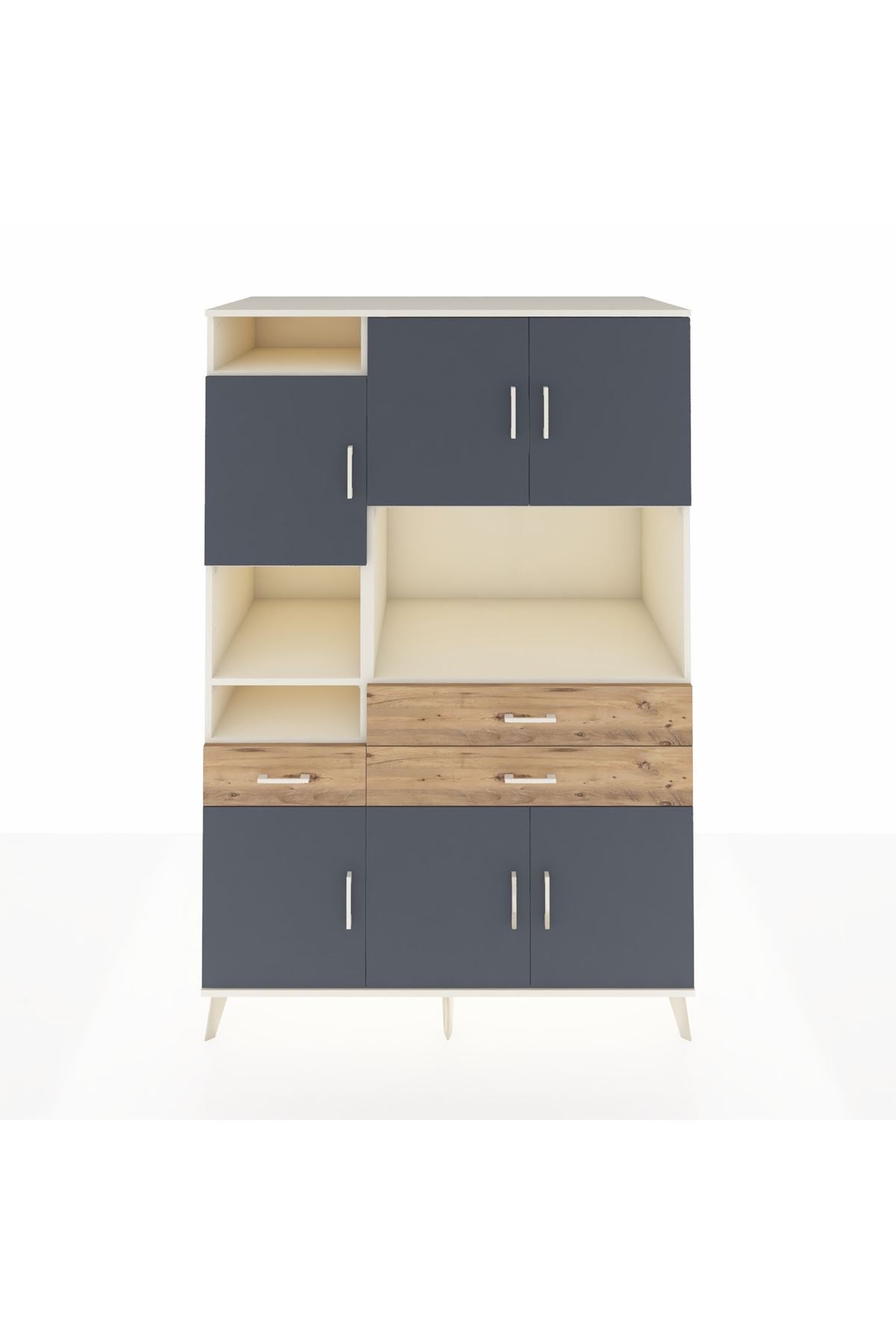 Kronos Dolap 9 Raflı 3 Çekmeceli 6 Kapaklı 132x59x195 Aytaşı-Antrasit/Çam