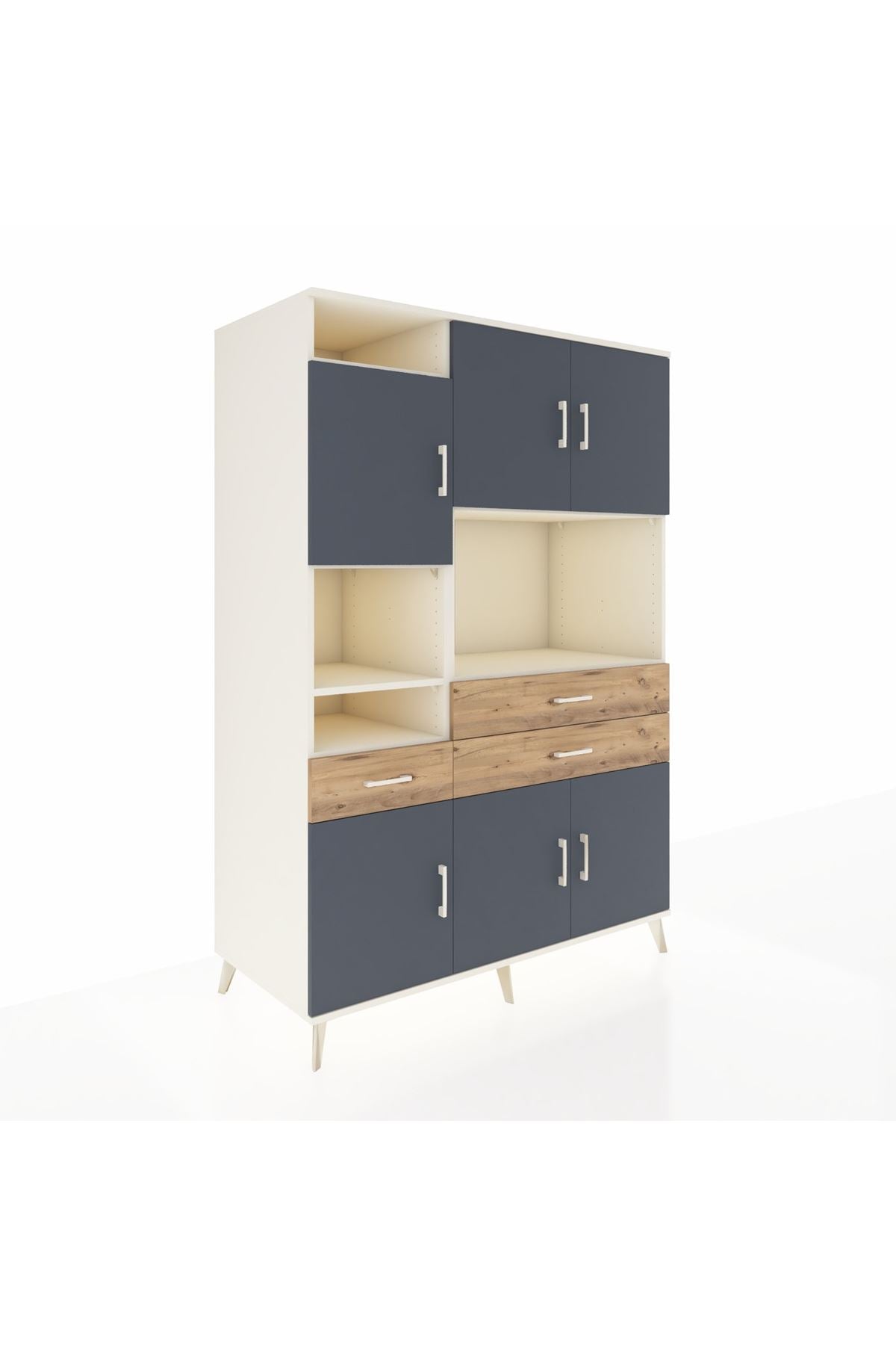 Kronos Dolap 9 Raflı 3 Çekmeceli 6 Kapaklı 132x59x195 Aytaşı-Antrasit/Çam