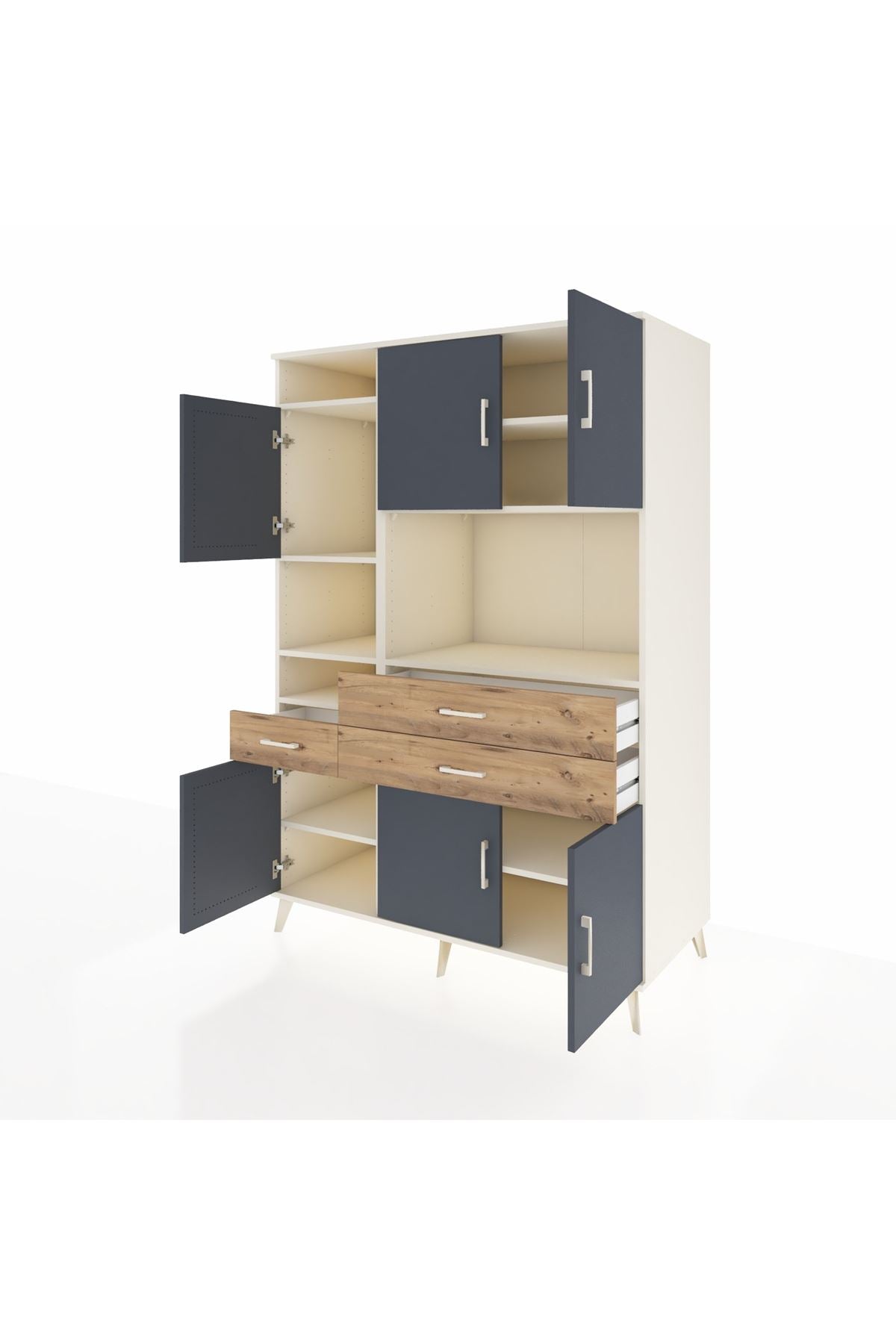 Kronos Dolap 9 Raflı 3 Çekmeceli 6 Kapaklı 132x59x195 Aytaşı-Antrasit/Çam