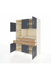 Kronos Dolap 9 Raflı 3 Çekmeceli 6 Kapaklı 132x59x195 Aytaşı-Antrasit/Çam