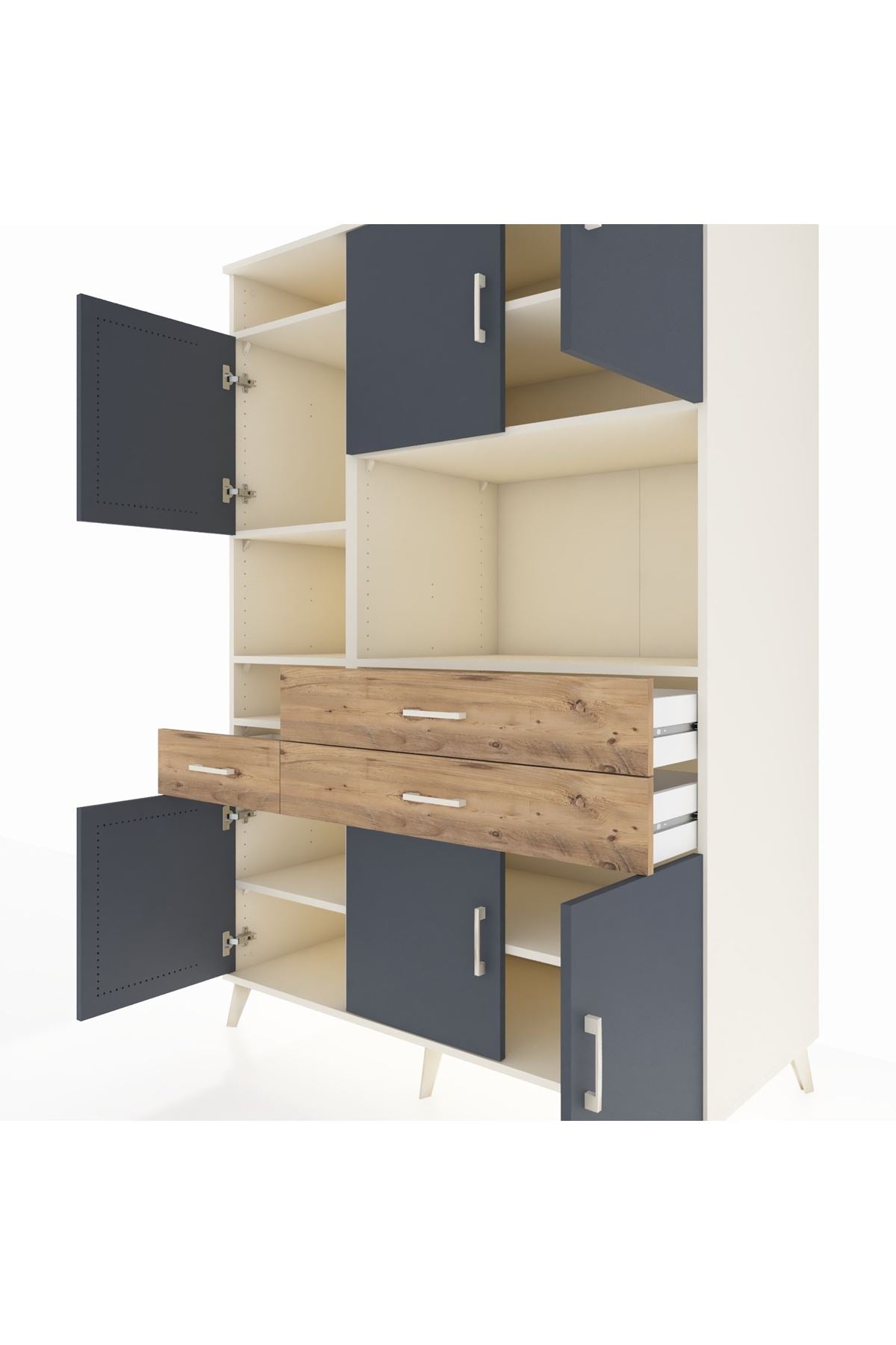 Kronos Dolap 9 Raflı 3 Çekmeceli 6 Kapaklı 132x59x195 Aytaşı-Antrasit/Çam