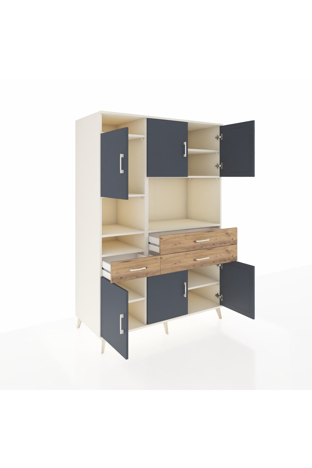 Kronos Dolap 9 Raflı 3 Çekmeceli 6 Kapaklı 132x59x195 Aytaşı-Antrasit/Çam