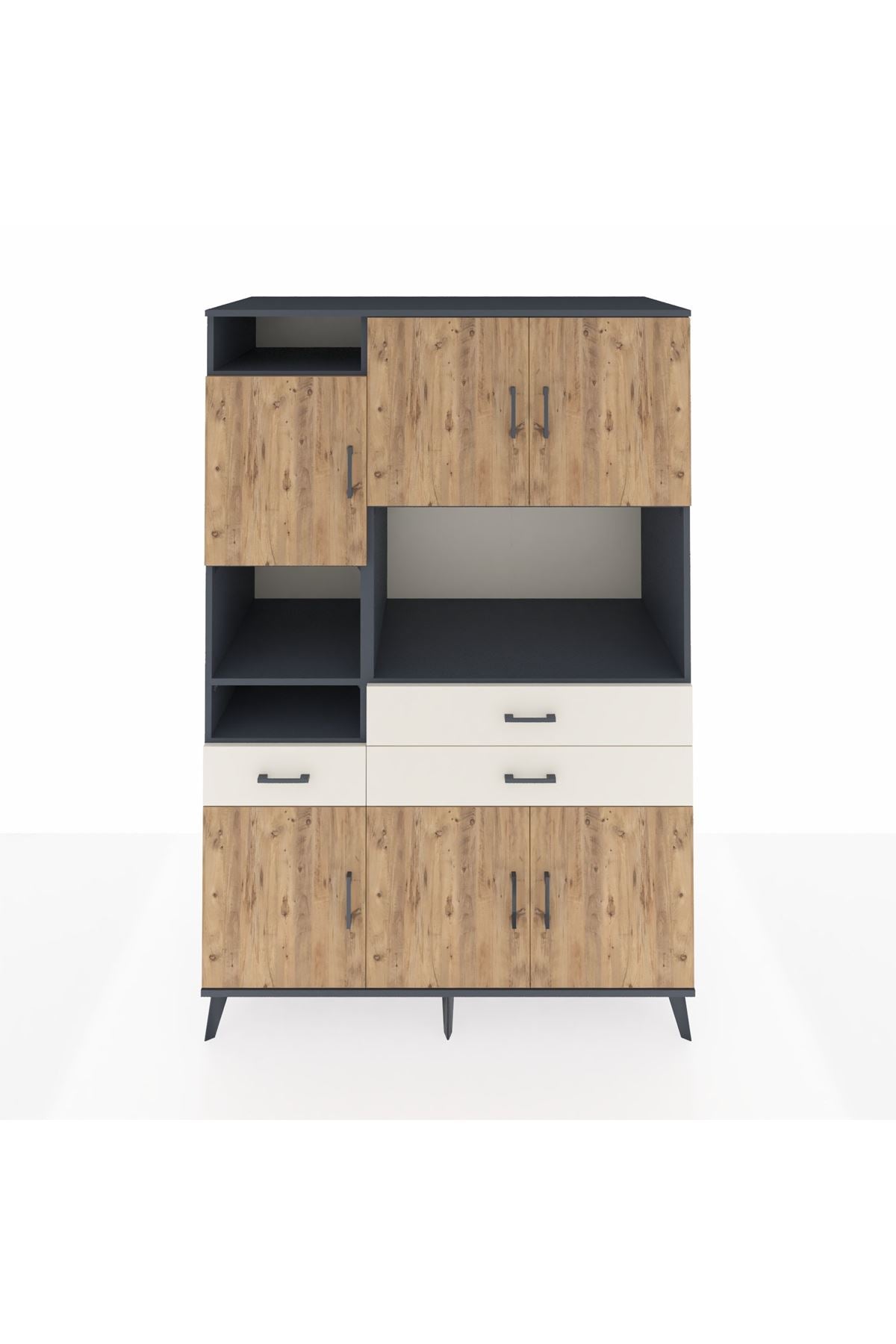 Kronos Dolap 9 Raflı 3 Çekmeceli 6 Kapaklı 132x59x195 Antrasit-Çam/Aytaşı