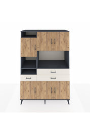 Kronos Dolap 9 Raflı 3 Çekmeceli 6 Kapaklı 132x59x195 Antrasit-Çam/Aytaşı