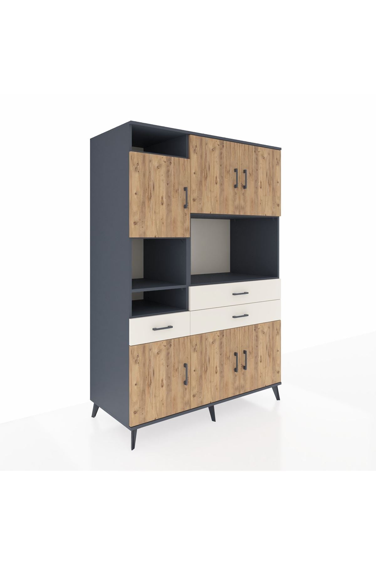 Kronos Dolap 9 Raflı 3 Çekmeceli 6 Kapaklı 132x59x195 Antrasit-Çam/Aytaşı