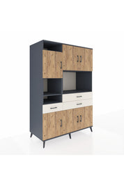 Kronos Dolap 9 Raflı 3 Çekmeceli 6 Kapaklı 132x59x195 Antrasit-Çam/Aytaşı