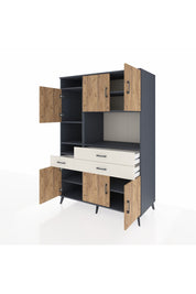 Kronos Dolap 9 Raflı 3 Çekmeceli 6 Kapaklı 132x59x195 Antrasit-Çam/Aytaşı