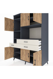 Kronos Dolap 9 Raflı 3 Çekmeceli 6 Kapaklı 132x59x195 Antrasit-Çam/Aytaşı