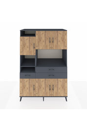 Kronos Dolap 9 Raflı 3 Çekmeceli 6 Kapaklı 132x59x195 Antrasit-Çam/Antrasit