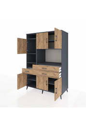 Kronos Dolap 9 Raflı 3 Çekmeceli 6 Kapaklı 132x59x195 Antrasit-Çam/Çam