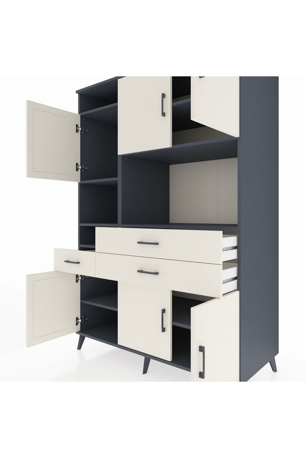 Kronos Dolap 9 Raflı 3 Çekmeceli 6 Kapaklı 132x59x195 Antrasit-Aytaşı/Aytaşı