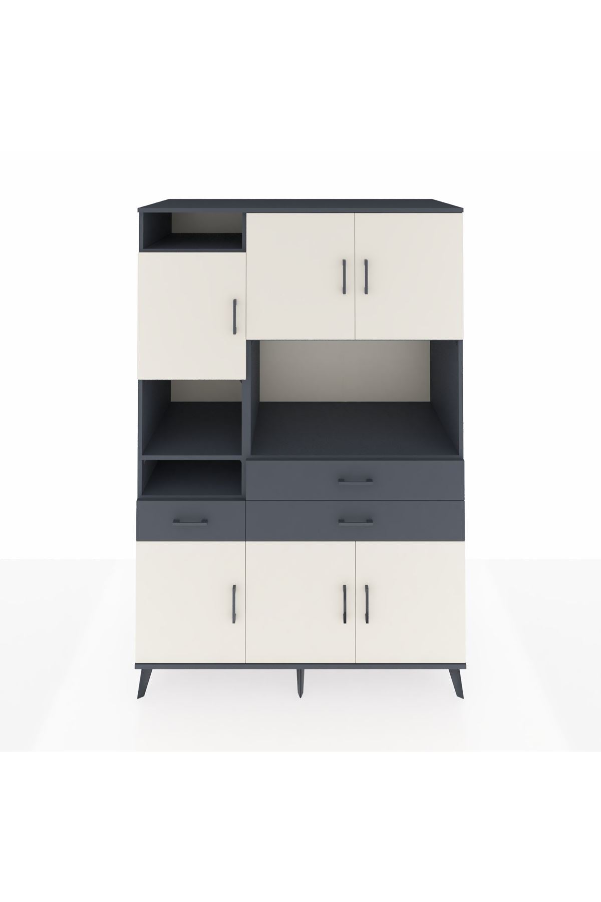 Kronos Dolap 9 Raflı 3 Çekmeceli 6 Kapaklı 132x59x195 Antrasit-Aytaşı/Antrasit