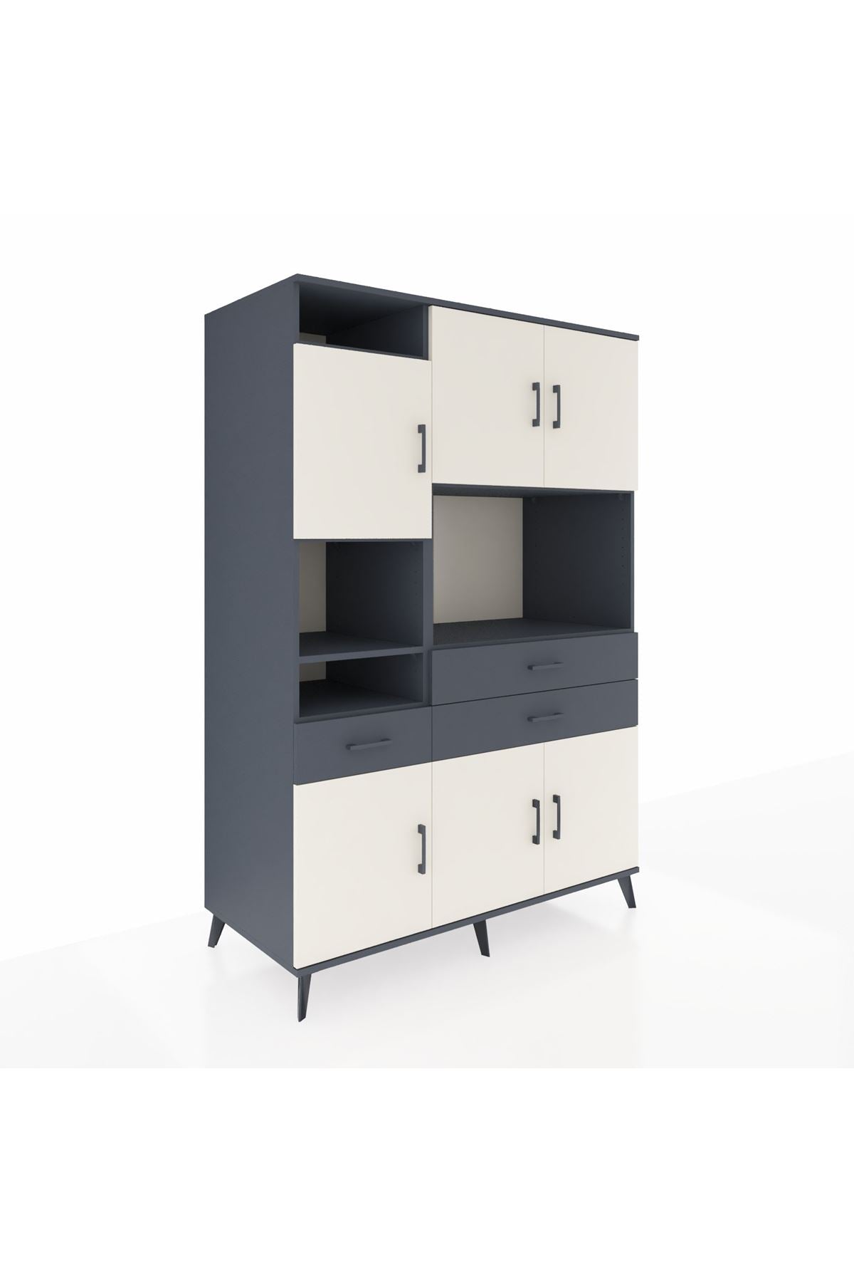 Kronos Dolap 9 Raflı 3 Çekmeceli 6 Kapaklı 132x59x195 Antrasit-Aytaşı/Antrasit