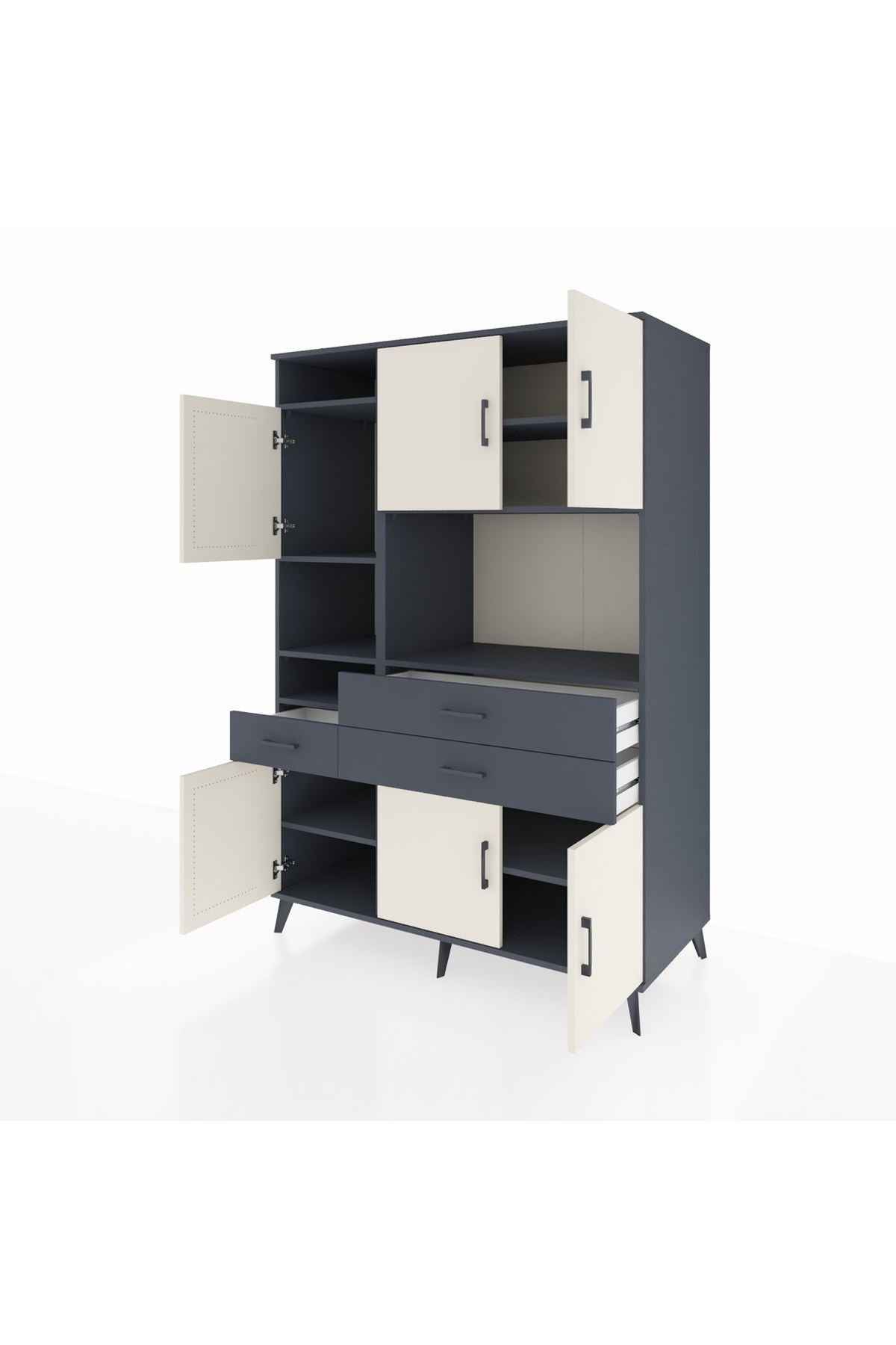 Kronos Dolap 9 Raflı 3 Çekmeceli 6 Kapaklı 132x59x195 Antrasit-Aytaşı/Antrasit