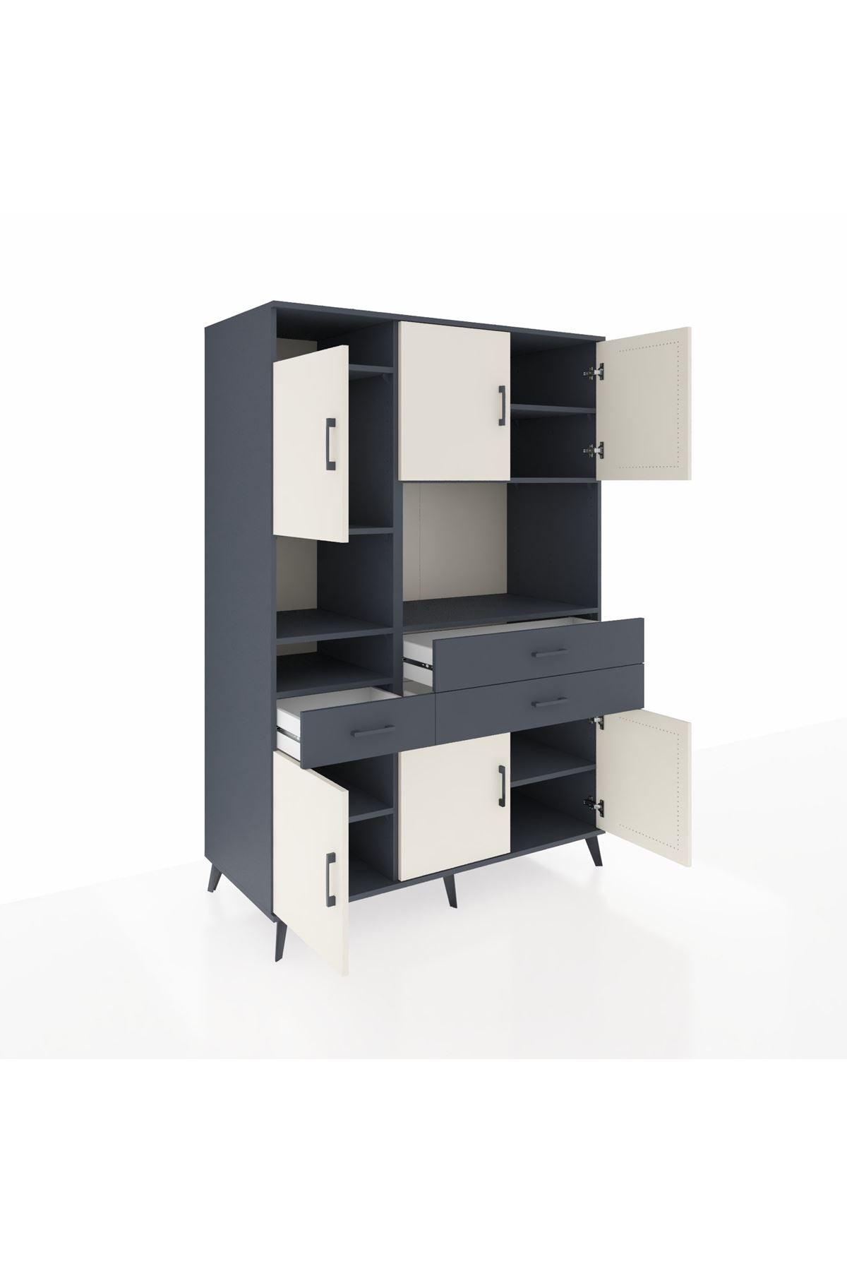 Kronos Dolap 9 Raflı 3 Çekmeceli 6 Kapaklı 132x59x195 Antrasit-Aytaşı/Antrasit