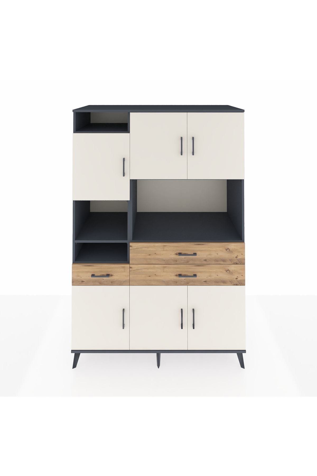 Kronos Dolap 9 Raflı 3 Çekmeceli 6 Kapaklı 132x59x195 Antrasit-Aytaşı/Çam