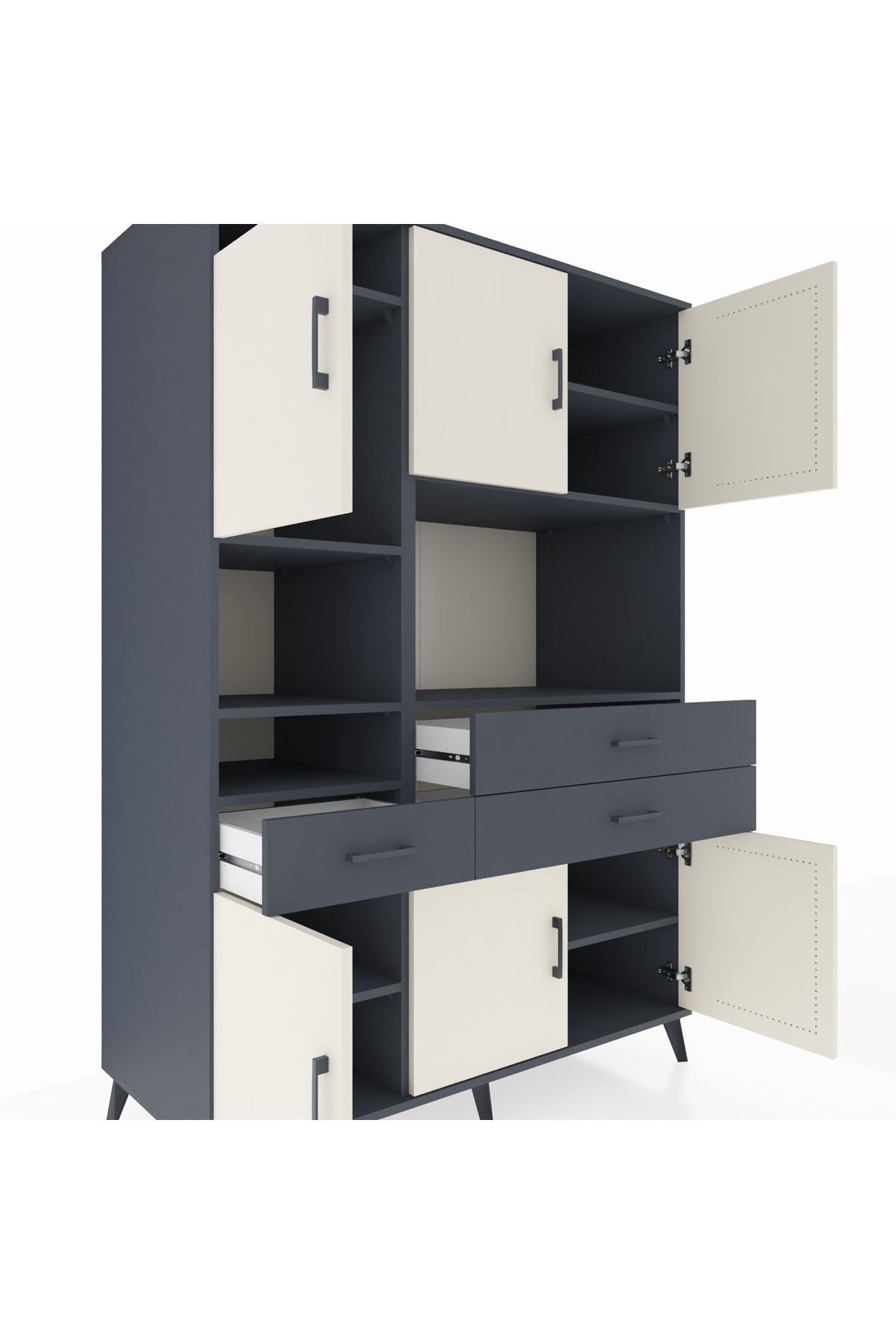 Kronos Dolap 9 Raflı 3 Çekmeceli 6 Kapaklı 132x59x195 Antrasit-Aytaşı/Antrasit