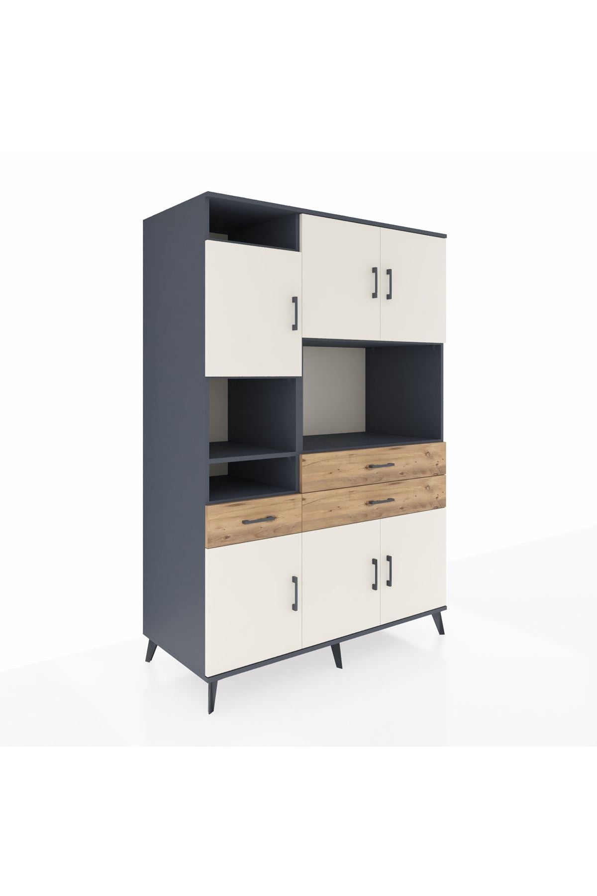 Kronos Dolap 9 Raflı 3 Çekmeceli 6 Kapaklı 132x59x195 Antrasit-Aytaşı/Çam