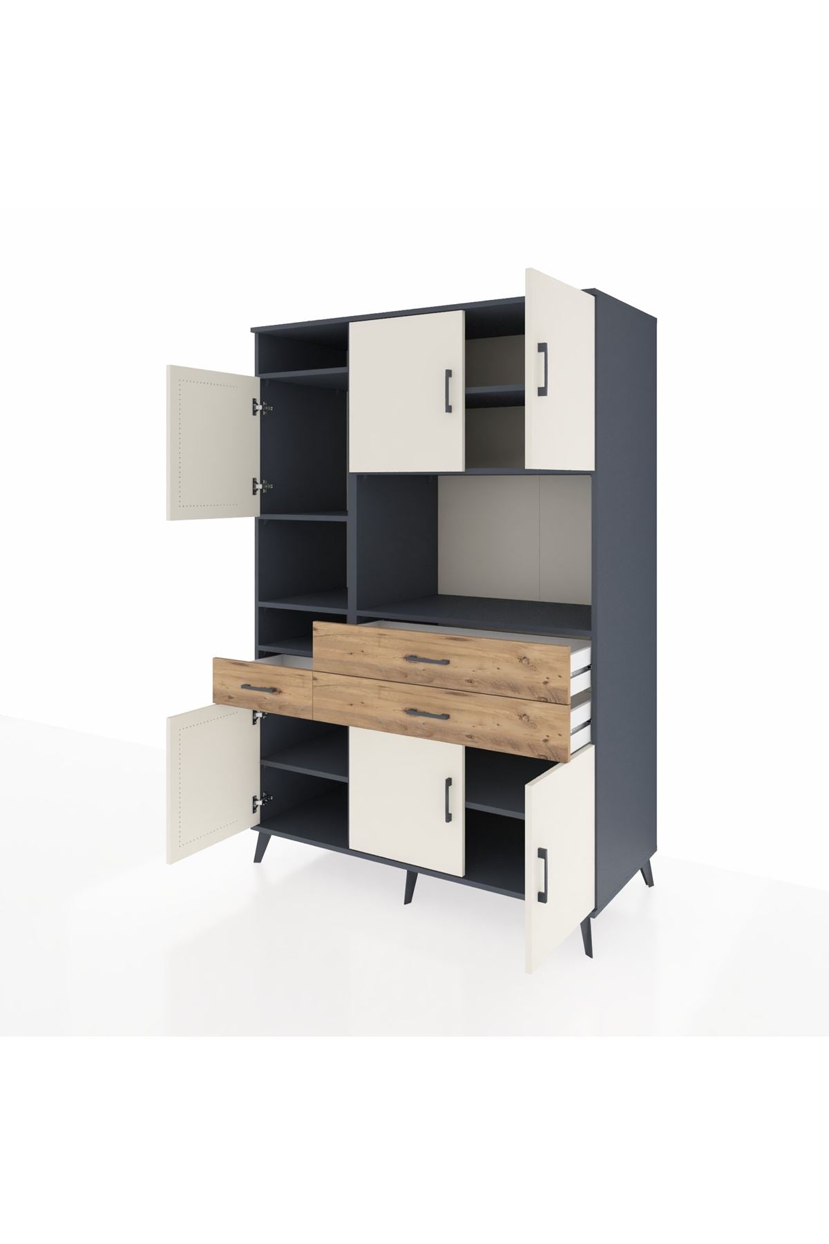 Kronos Dolap 9 Raflı 3 Çekmeceli 6 Kapaklı 132x59x195 Antrasit-Aytaşı/Çam