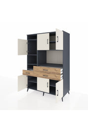 Kronos Dolap 9 Raflı 3 Çekmeceli 6 Kapaklı 132x59x195 Antrasit-Aytaşı/Çam