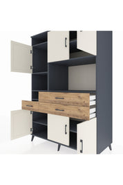 Kronos Dolap 9 Raflı 3 Çekmeceli 6 Kapaklı 132x59x195 Antrasit-Aytaşı/Çam