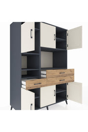 Kronos Dolap 9 Raflı 3 Çekmeceli 6 Kapaklı 132x59x195 Antrasit-Aytaşı/Çam