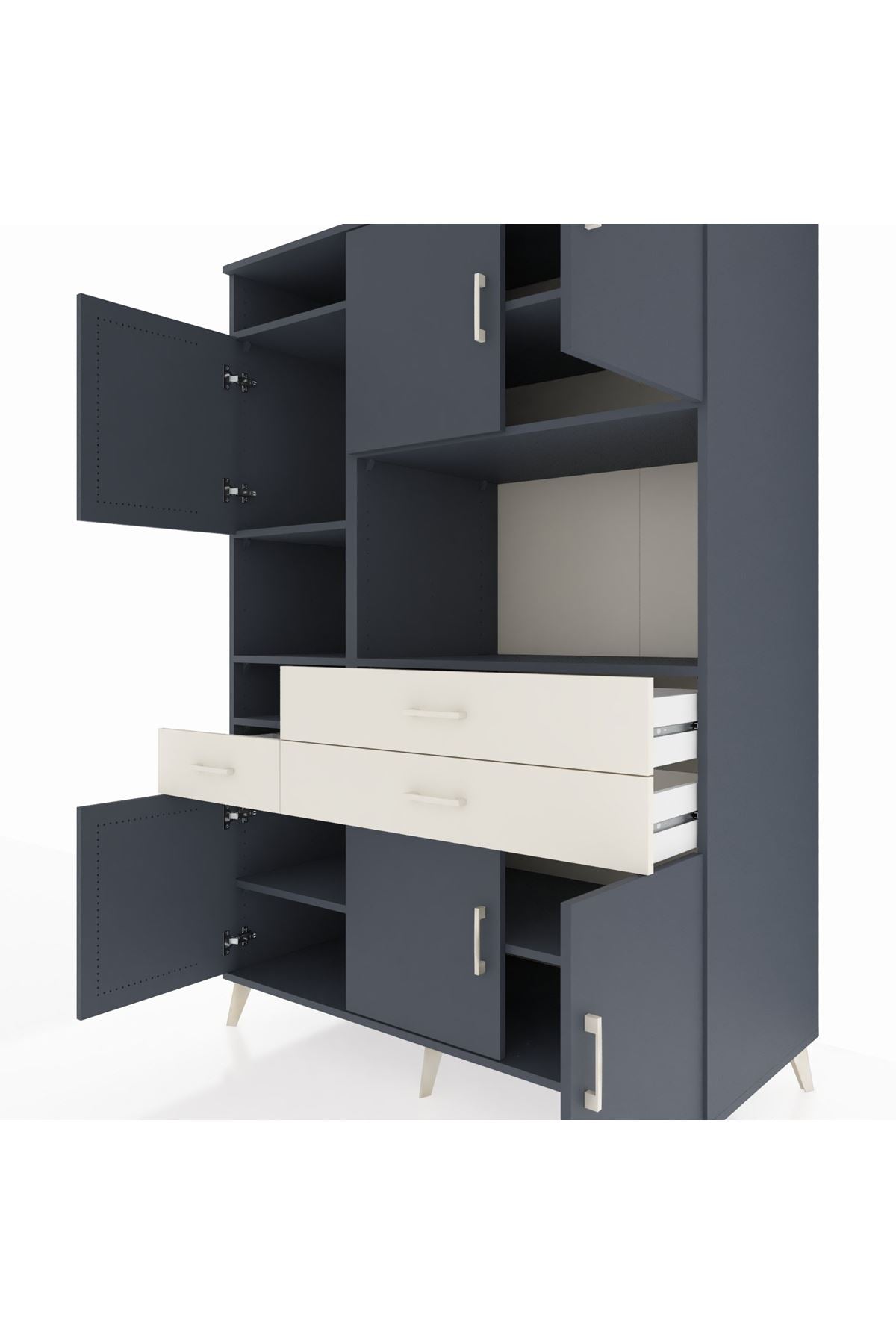 Kronos Dolap 9 Raflı 3 Çekmeceli 6 Kapaklı 132x59x195 Antrasit-Antrasit/Aytaşı