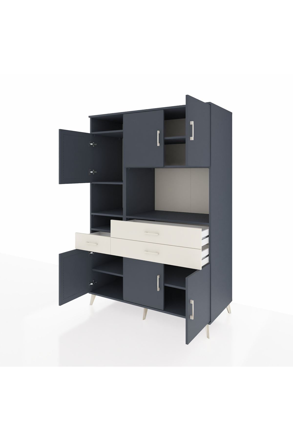 Kronos Dolap 9 Raflı 3 Çekmeceli 6 Kapaklı 132x59x195 Antrasit-Antrasit/Aytaşı