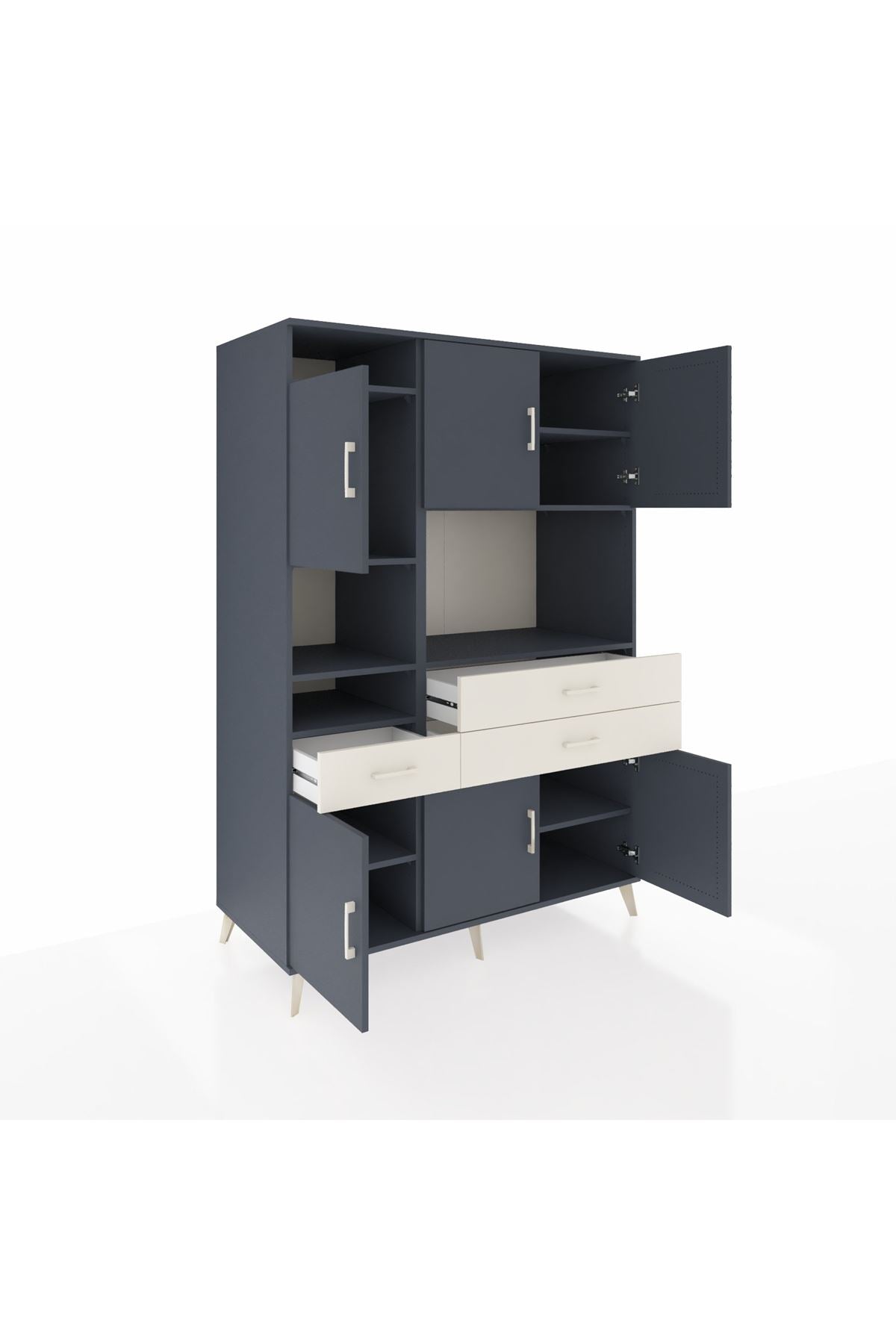 Kronos Dolap 9 Raflı 3 Çekmeceli 6 Kapaklı 132x59x195 Antrasit-Antrasit/Aytaşı