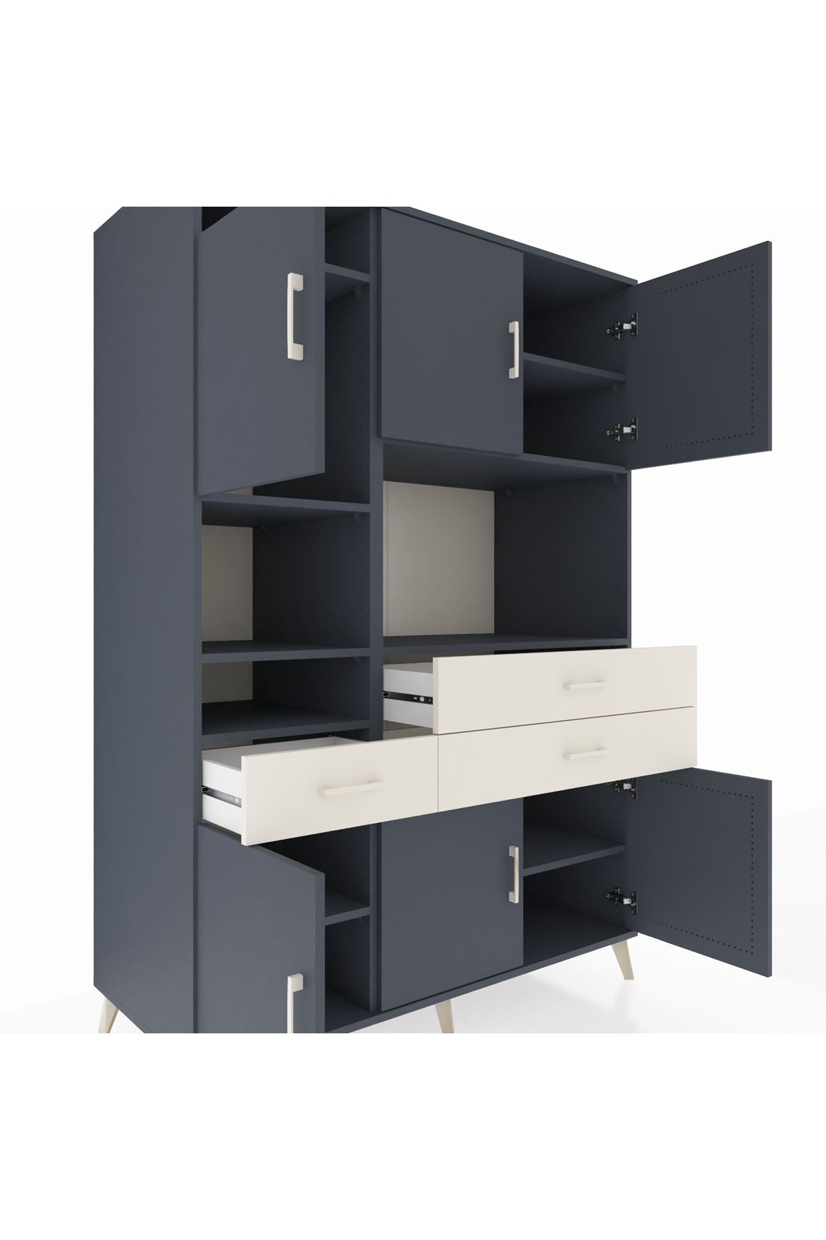 Kronos Dolap 9 Raflı 3 Çekmeceli 6 Kapaklı 132x59x195 Antrasit-Antrasit/Aytaşı