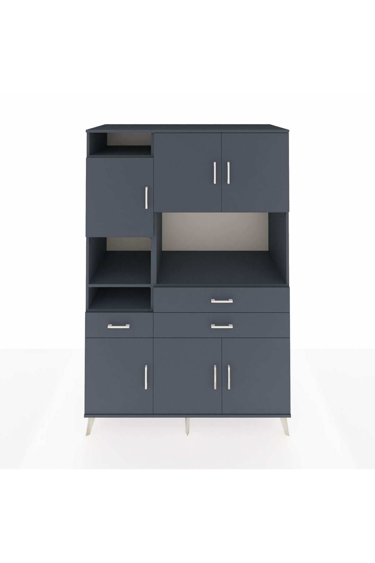 Kronos Dolap 9 Raflı 3 Çekmeceli 6 Kapaklı 132x59x195 Antrasit-Antrasit/Antrasit