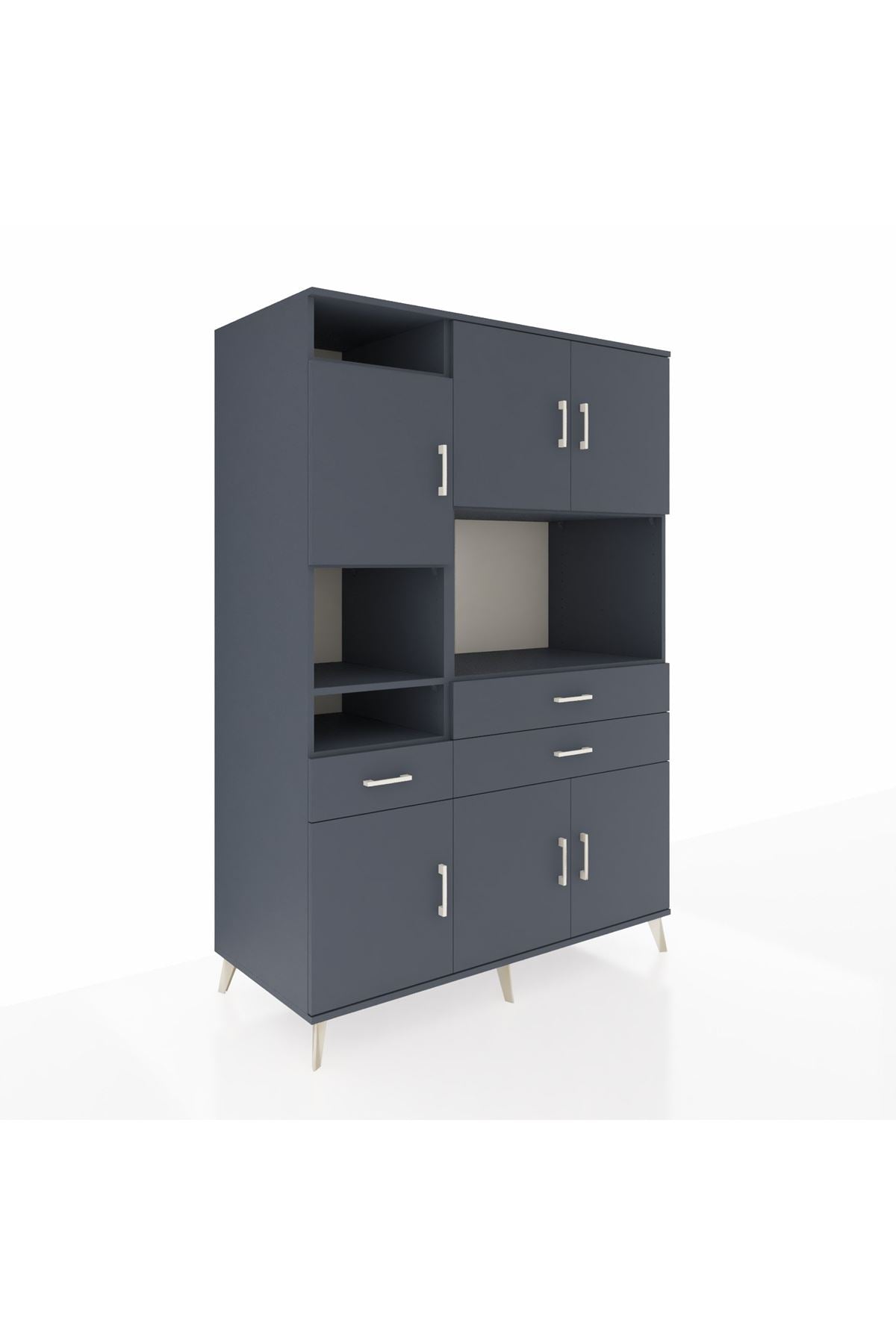 Kronos Dolap 9 Raflı 3 Çekmeceli 6 Kapaklı 132x59x195 Antrasit-Antrasit/Antrasit