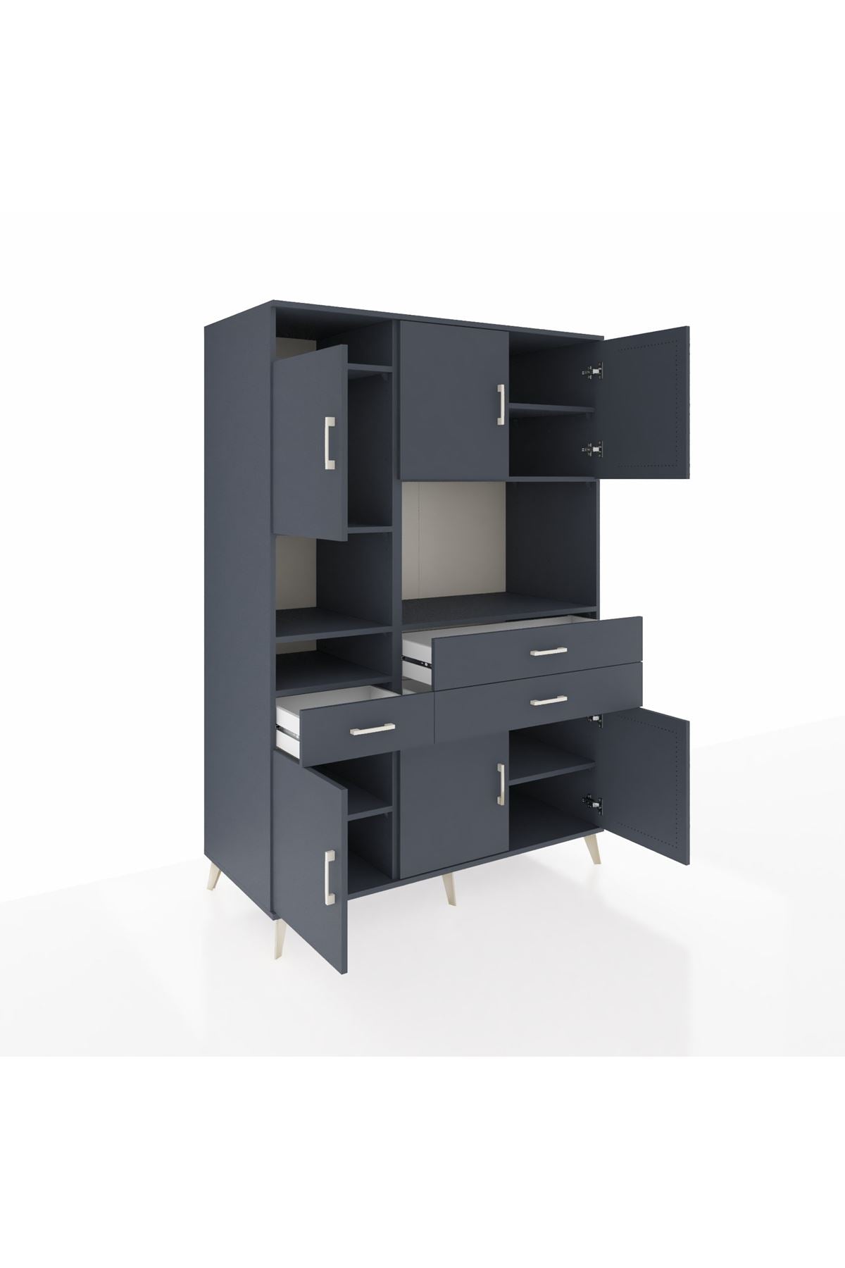 Kronos Dolap 9 Raflı 3 Çekmeceli 6 Kapaklı 132x59x195 Antrasit-Antrasit/Antrasit