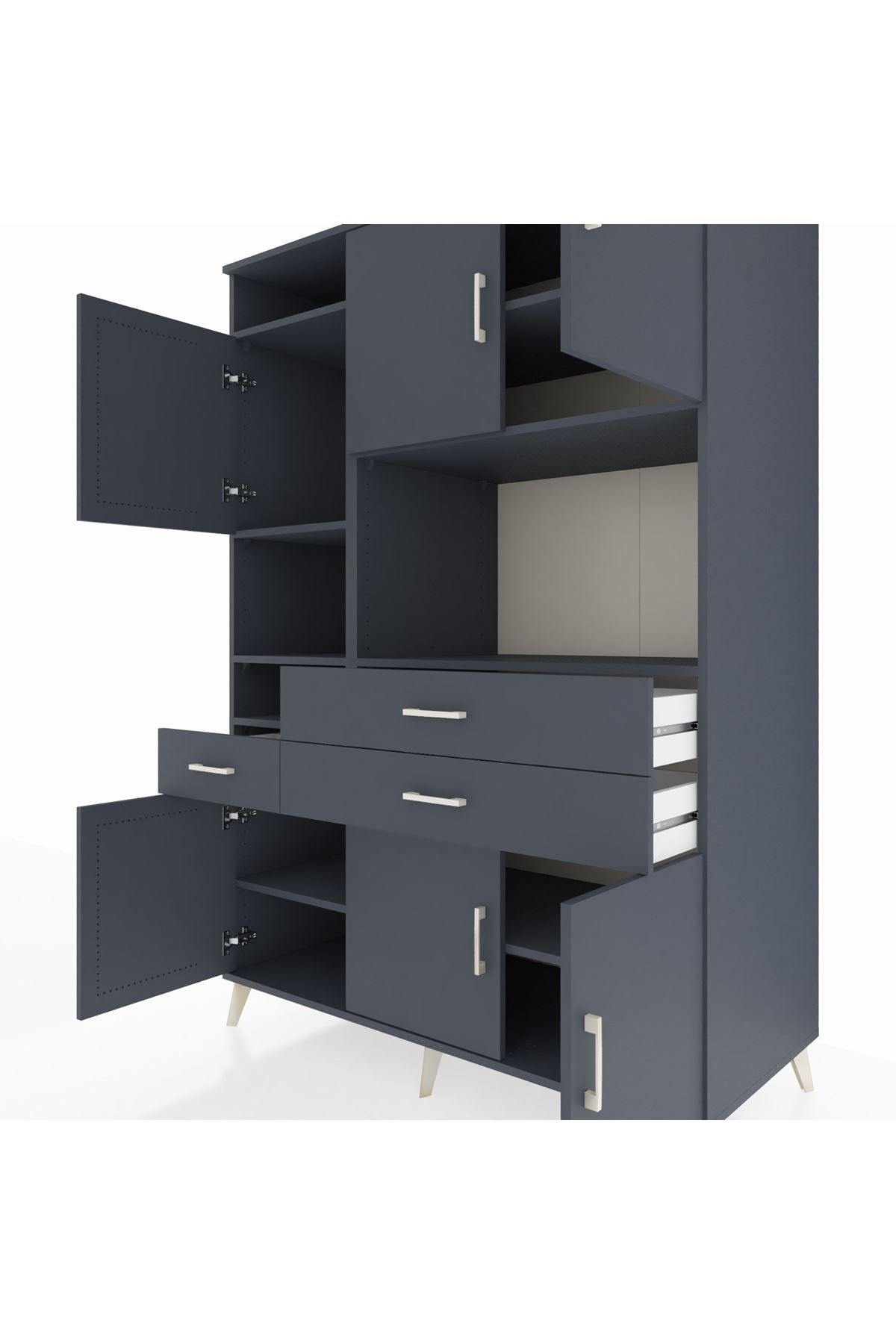 Kronos Dolap 9 Raflı 3 Çekmeceli 6 Kapaklı 132x59x195 Antrasit-Antrasit/Antrasit