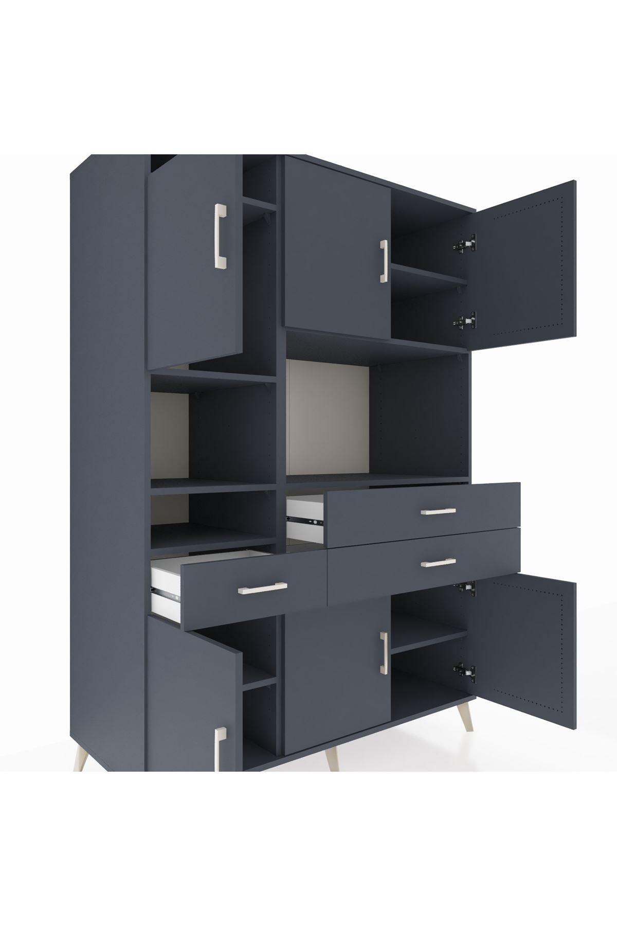 Kronos Dolap 9 Raflı 3 Çekmeceli 6 Kapaklı 132x59x195 Antrasit-Antrasit/Antrasit